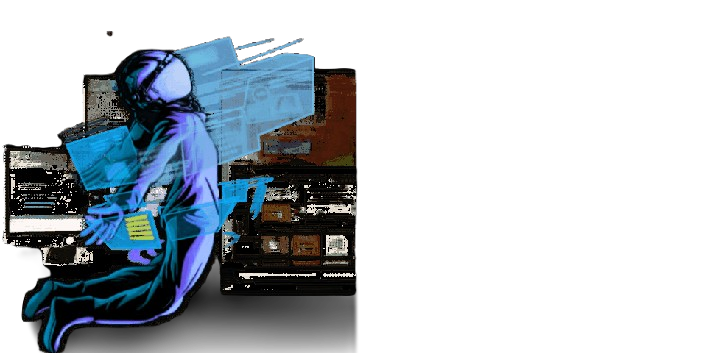 Futuristic web maintenance specialist managing holographic website dashboards and digital interfaces